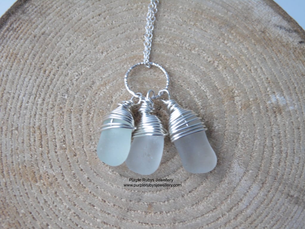 Trio of Whites Cornish Mermaids Tears Necklace, Sterling Silver N570