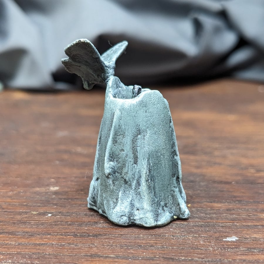 Pewter Thimble of a Candle and Tiny Flying Moth