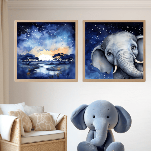 Watercolour Nursery Prints - Set of 2 "Night Safari" Prints