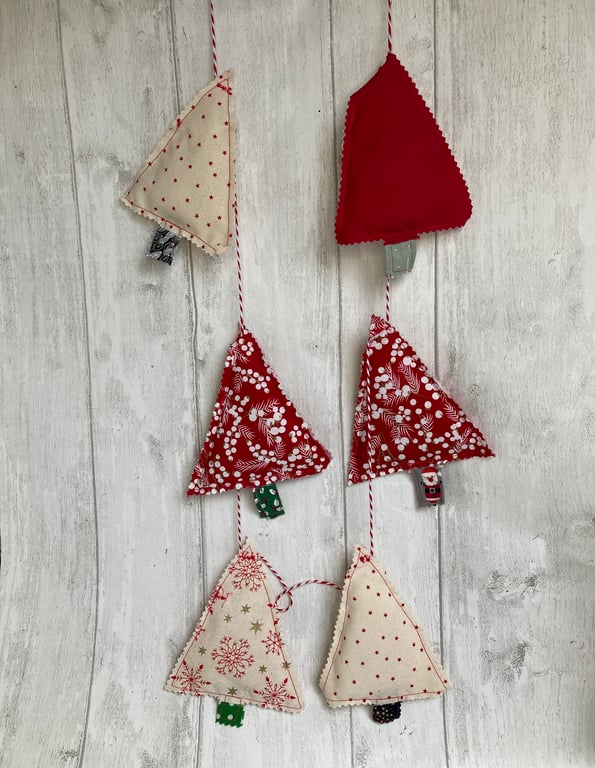 Christmas tree bunting garland. 1.4m long party decoration. Red and cream