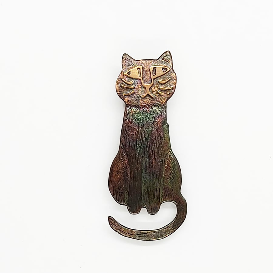 copper cat brooch