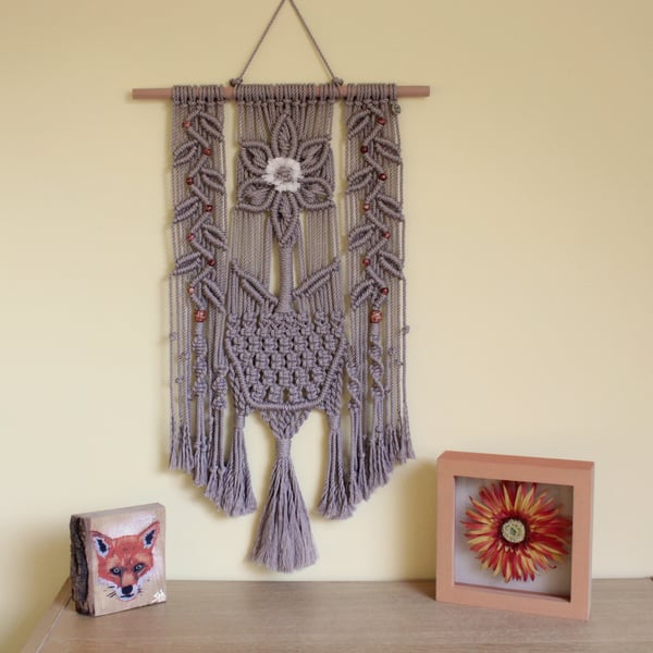 macrame wall hanging, bamboo boho style macrame