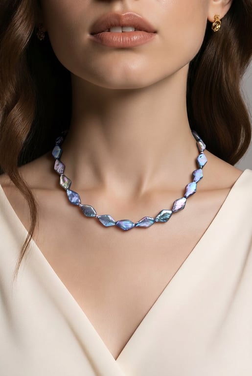 Navy baroque freshwater pearl necklace in sterling silver