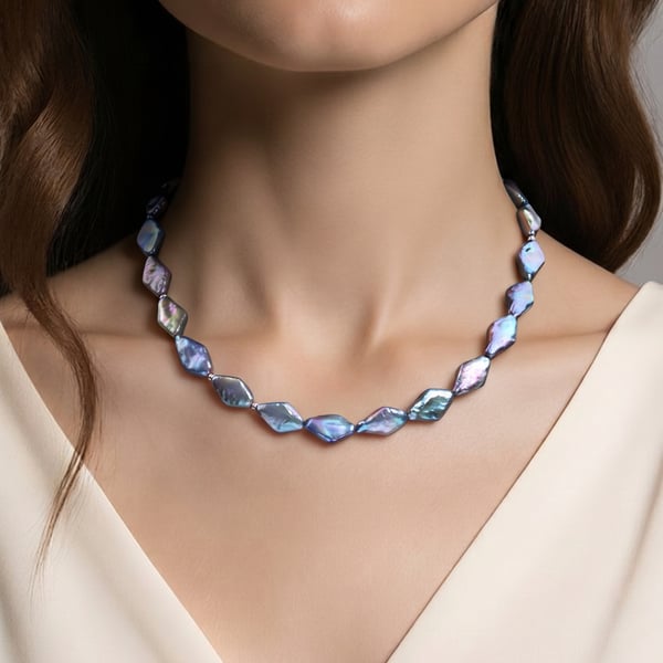 Navy baroque freshwater pearl necklace in sterling silver