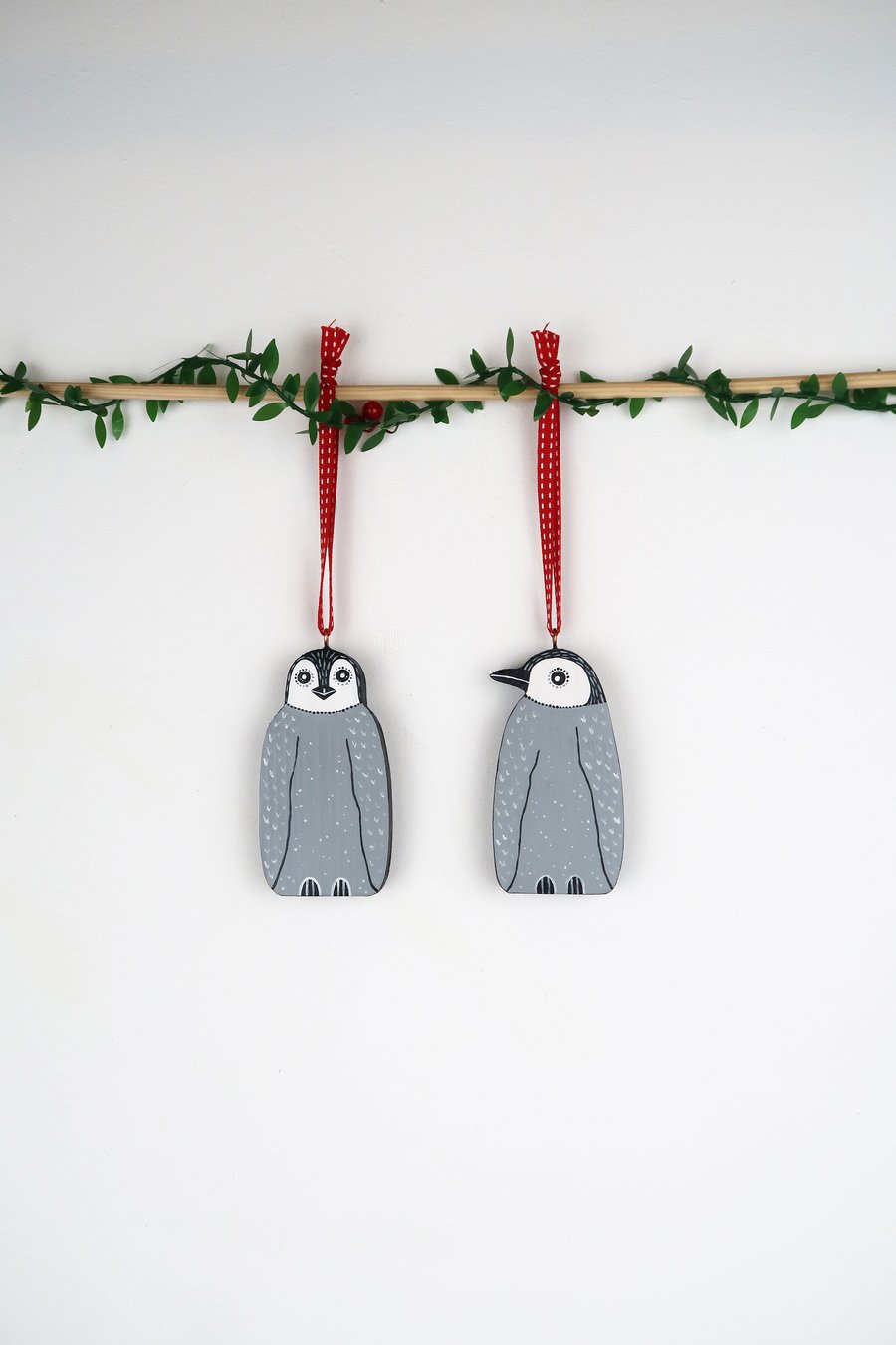 penguin christmas tree hanging decoration, set of 2 cute wooden stocking fillers