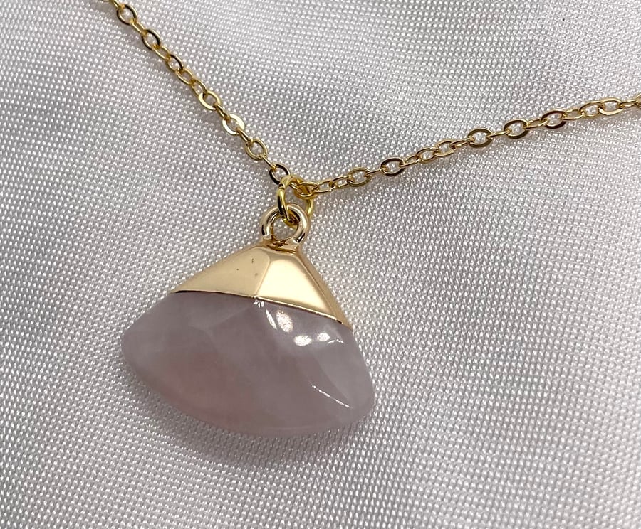 Rose Quartz Semi-precious Delta Shaped Pendant 
