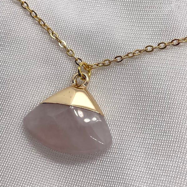 Rose Quartz Semi-precious Delta Shaped Pendant 