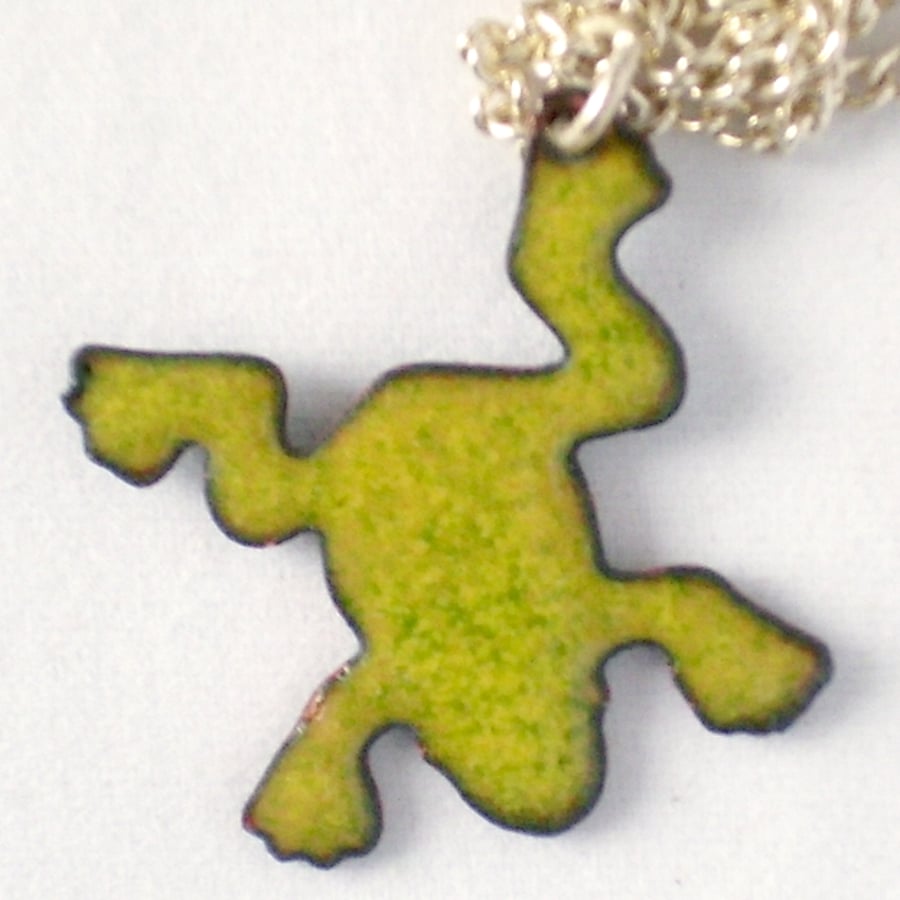 enamel pendant - yellow-green frog