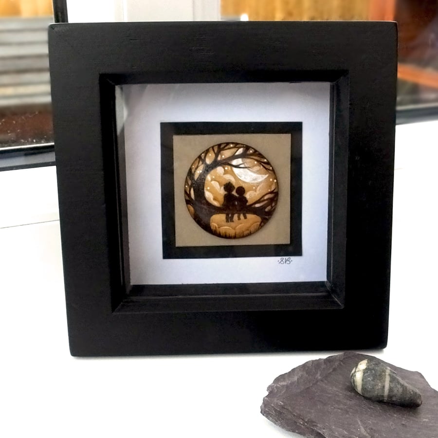 Siblings Tree Climbing Days Wooden Pyrography Miniature Art Box Frame Friends