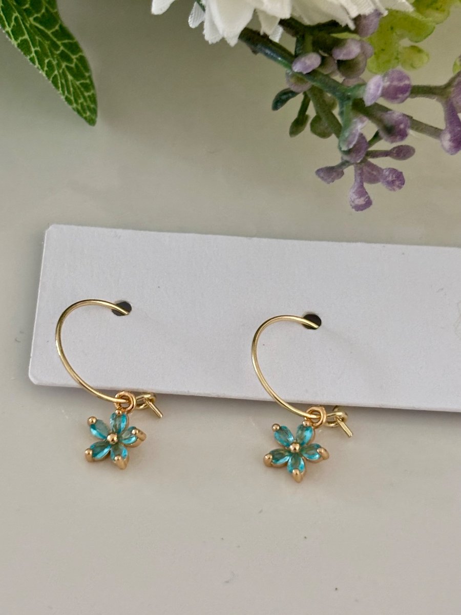 Blue Floral Zircon Earrings, Pendant Earrings, Handmade Jewellery 