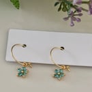 Blue Floral Zircon Earrings, Pendant Earrings, Handmade Jewellery 