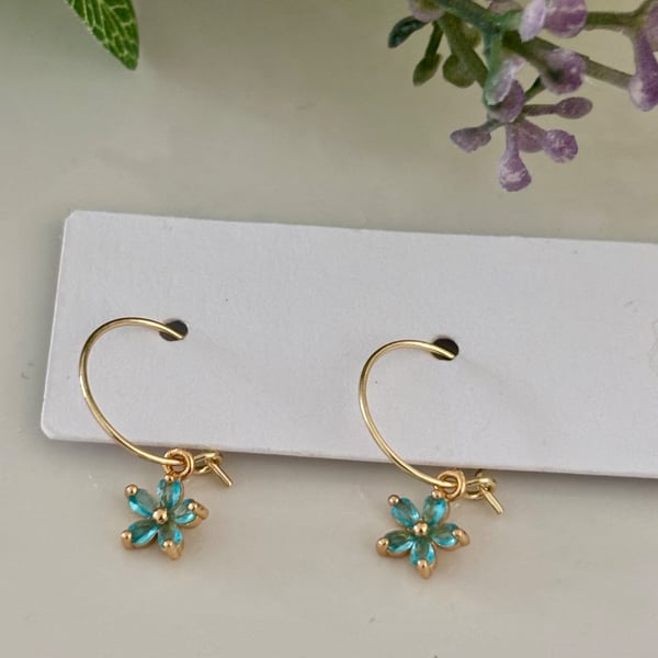 Blue Floral Crystal Earrings, Pendant Earrings, Handmade Jewellery 