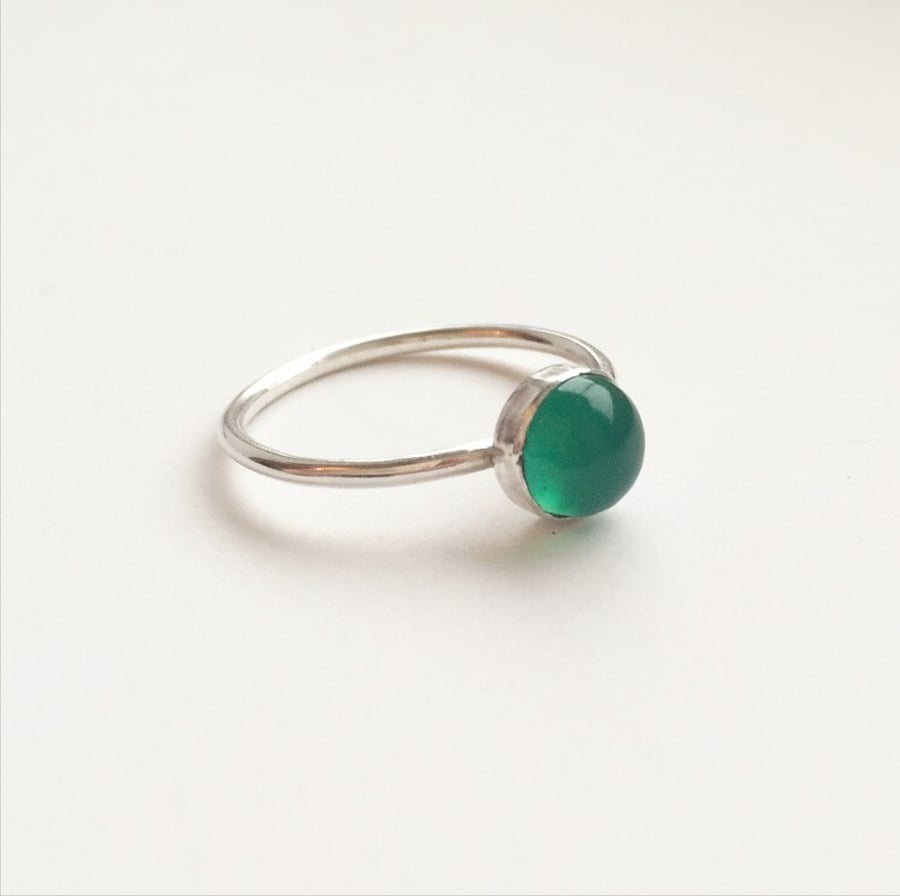 Silver Green Agate Ring