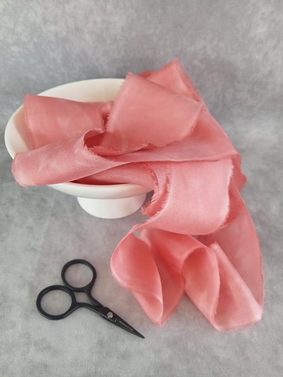 Hand Dyed Rose Pink Silk Ribbon: Bridal Bouquet Ribbon, Cake, Stationery