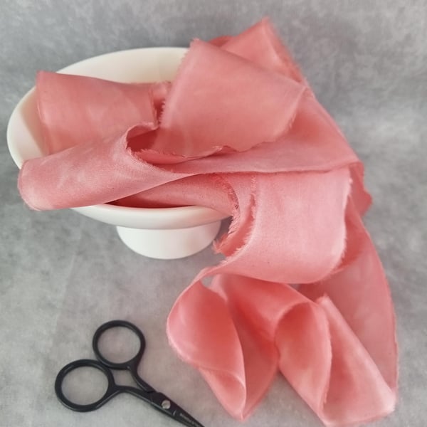 Hand Dyed Rose Pink Silk Ribbon: Bridal Bouquet Ribbon, Cake, Stationery