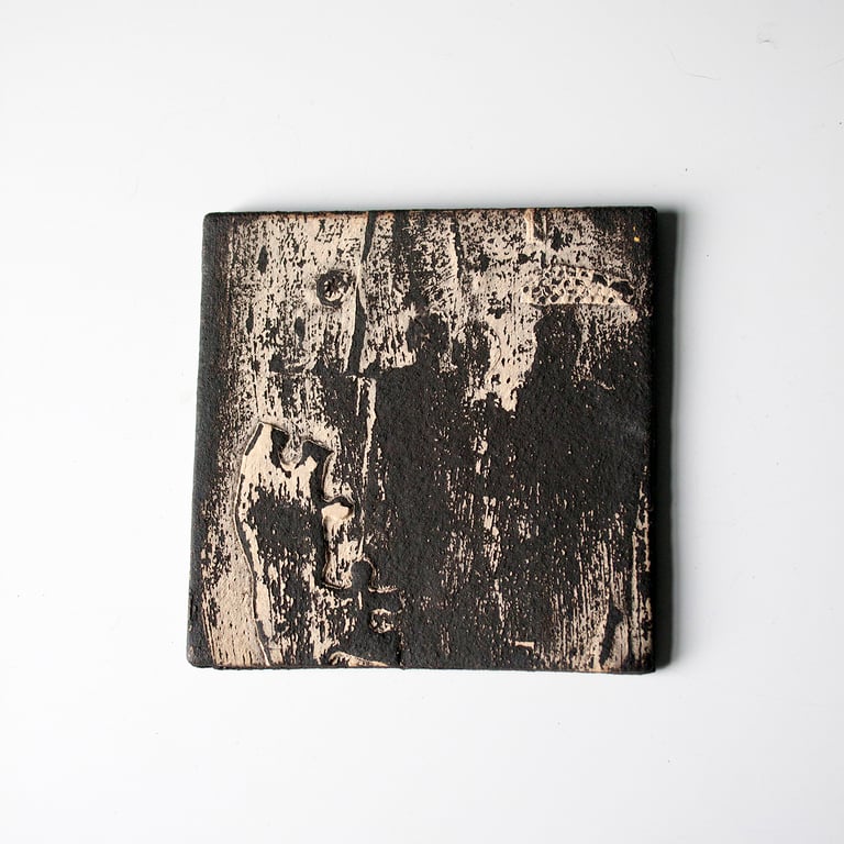 Black Clay Square Tile with Subtle Figure Surface.