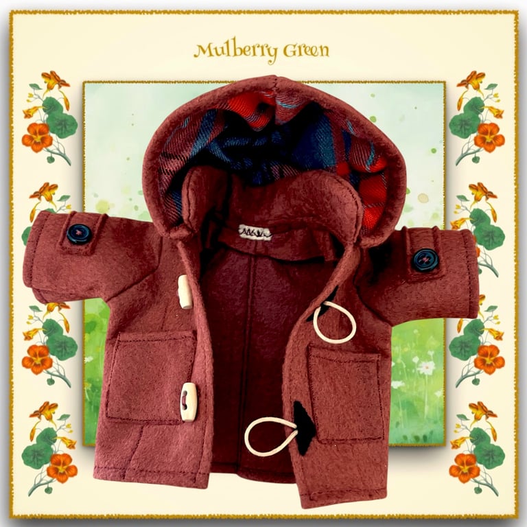 Conker Brown Duffle Coat with an Orange Tartan Lined Hood