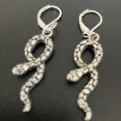 silver plated leverback earrings with snake silver charm