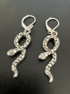 silver plated leverback earrings with snake silver charm