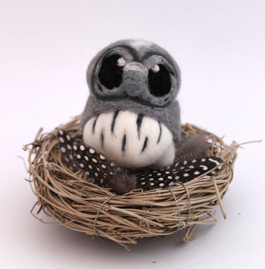 Needle Felted Miniature Grey Owl