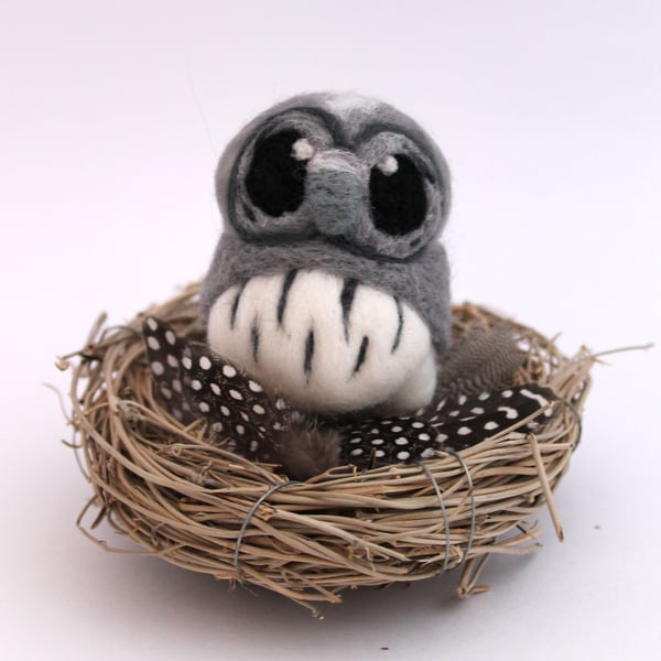 Needle Felted Miniature Grey Owl