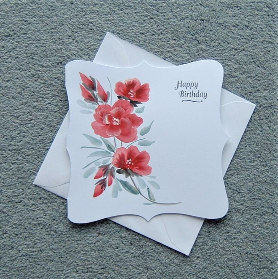 hand painted floral Birthday card ( ref F 225 )