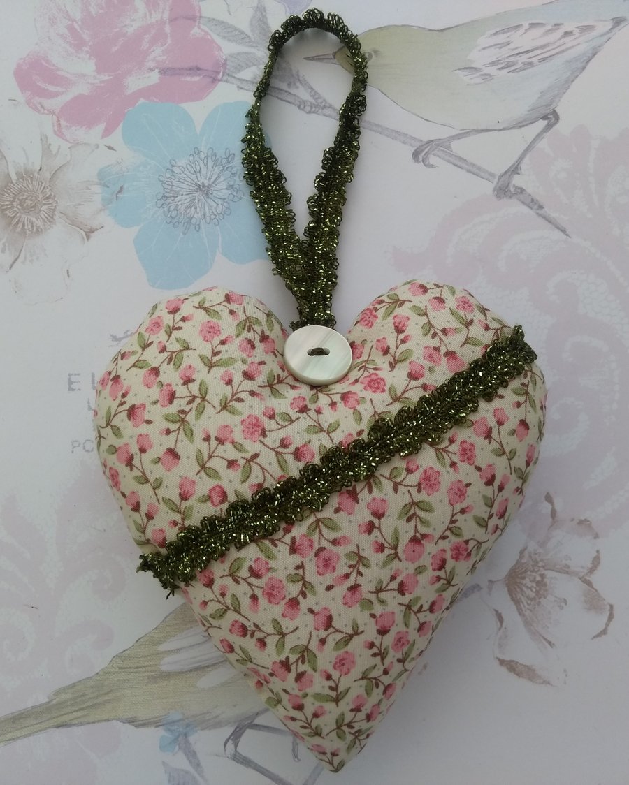Ditsy floral hanging heart, cute padded heart decoration, gift, door hanger