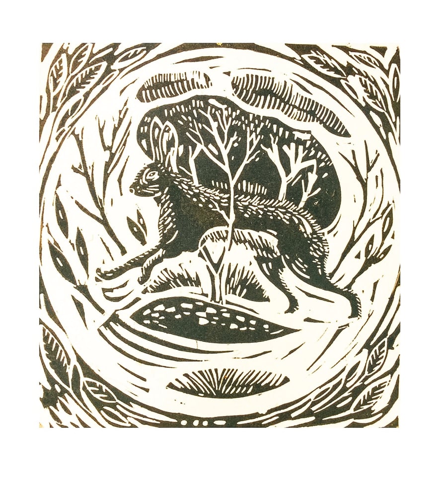 Winter Hare Lino Print 