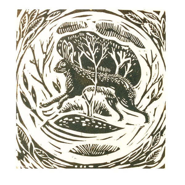 Winter Hare Lino Print 