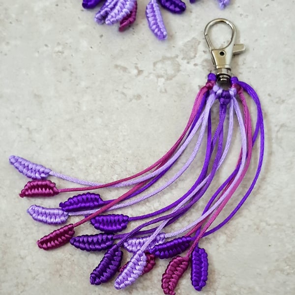 Purple keyring, Mauve Keychain, Lilac Macrame Bag Charm