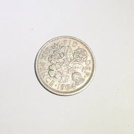 Lucky Sixpence Dated 1964 for Crafting