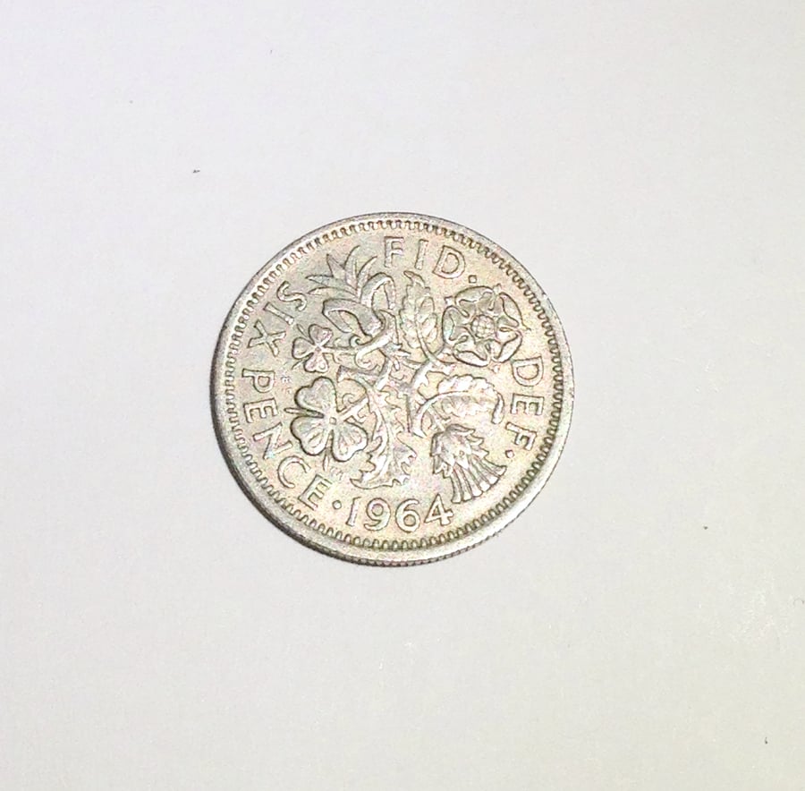 Lucky Sixpence Dated 1964 for Crafting