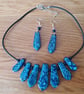 Statement Necklace and Earring Set In Shades of Blue with Tie-Shaped Beads