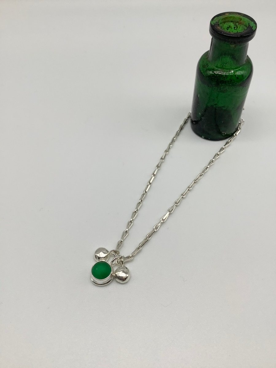 Green Sea Glass and Pebble Bracelet