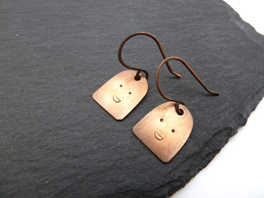 copper earrings, halloween ghost jewellery