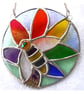 Bee on Rainbow Flower Stained Glass Suncatcher Handmade - Image 6