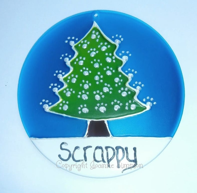 Pet Christmas Decoration Suncatcher. Dog or cat gift, glass tree ornament