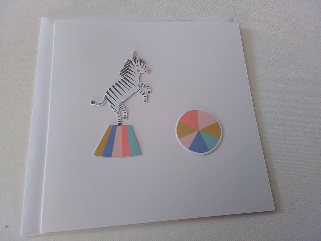 Zebra card. Any occasion card. Circus theme. Ref 302