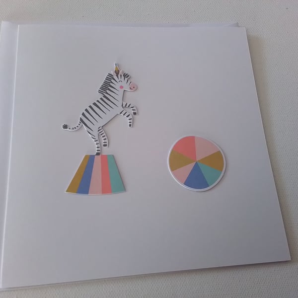 Zebra card. Any occasion card. Circus theme. Ref 302