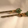 Christmas Green Crystal Flower Spray Hair Pins/Grips
