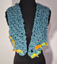 46.Novelty Scarf in Sea Blue with Fishes Swimming on the Waves. - Image 1