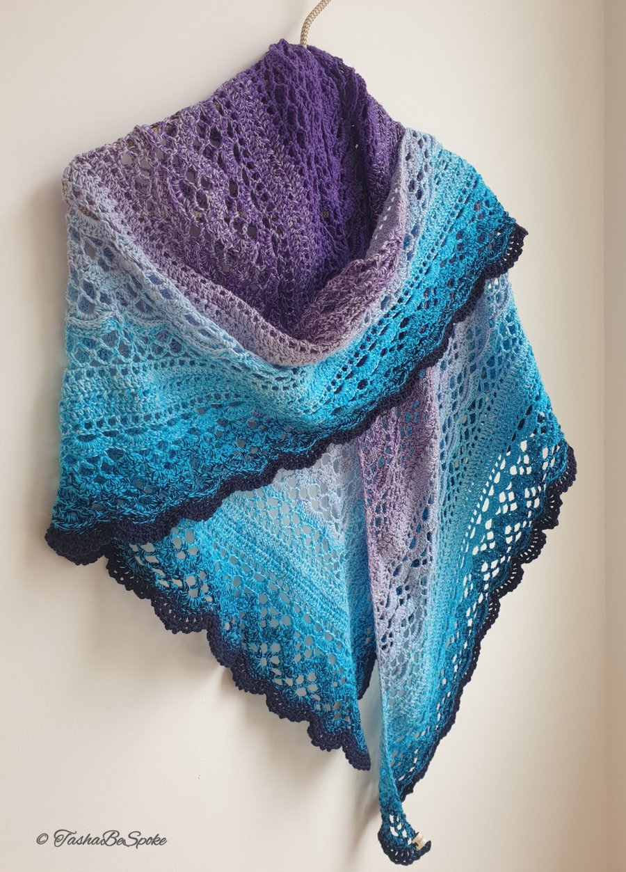 Crochet cotton summer shawl,  Blue wedding shawl, Gift for women