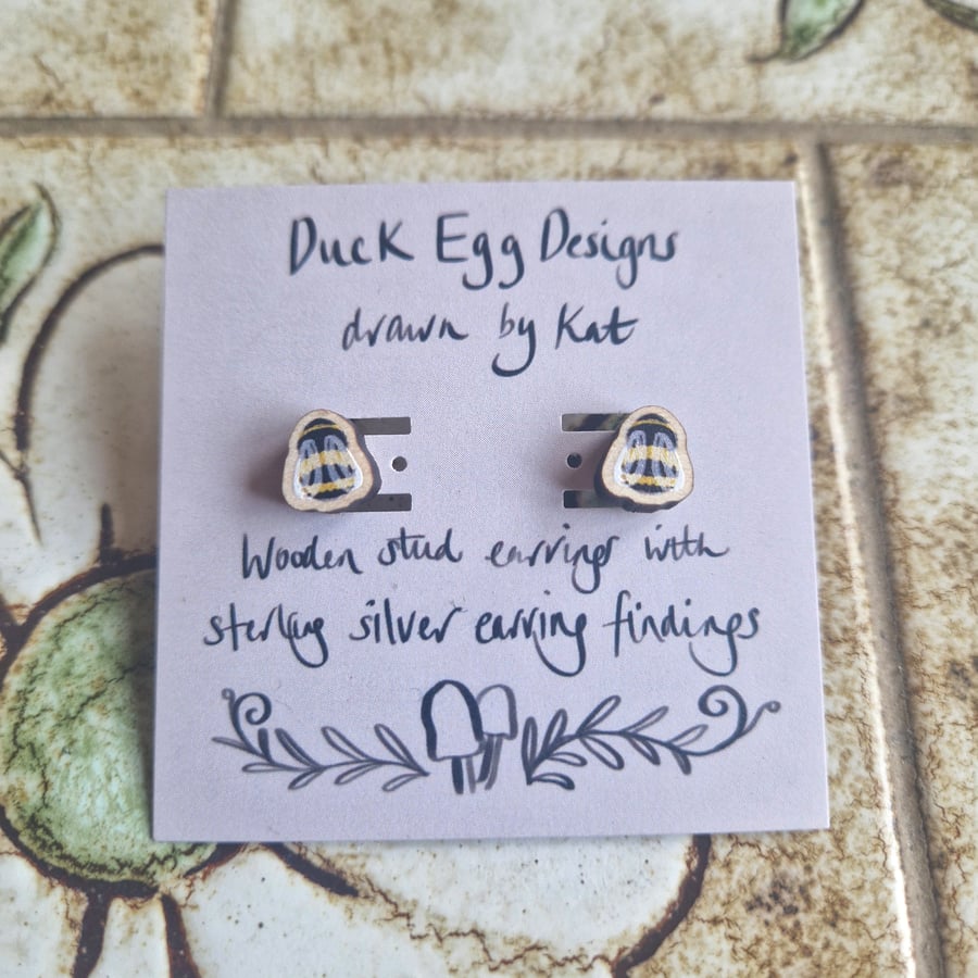 Bumblebee Wooden Stud Earrings