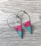 Pink & Turquoise Enamel Triangle on Sterling Silver hoop earrings - Image 3