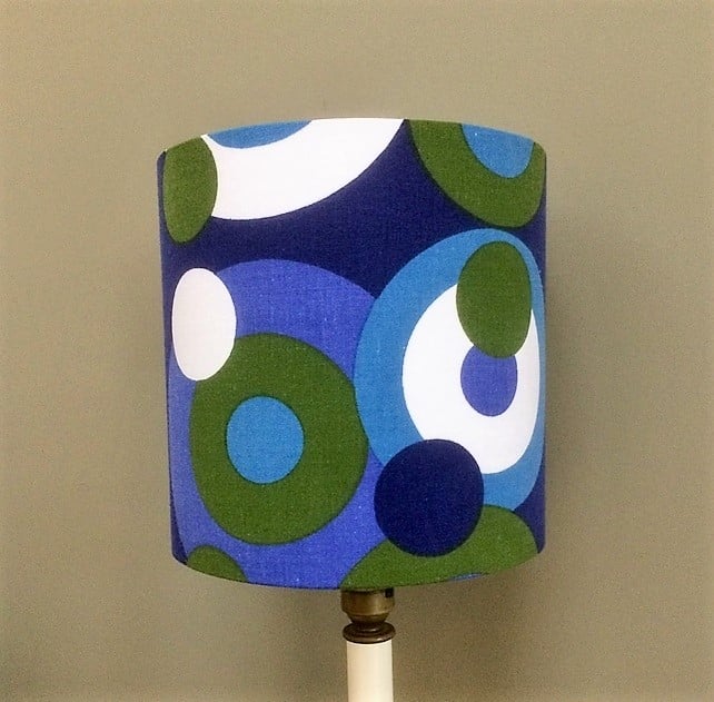 RETRO Op Art Circles 60s LIZA CALEY 'MAGPIE' Navy Blue Vintage Fabric Lampshade