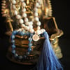 108 Throat Chakra Mala,Kyanite,Silver Charm and vaijayanti Seed Yoga Necklace