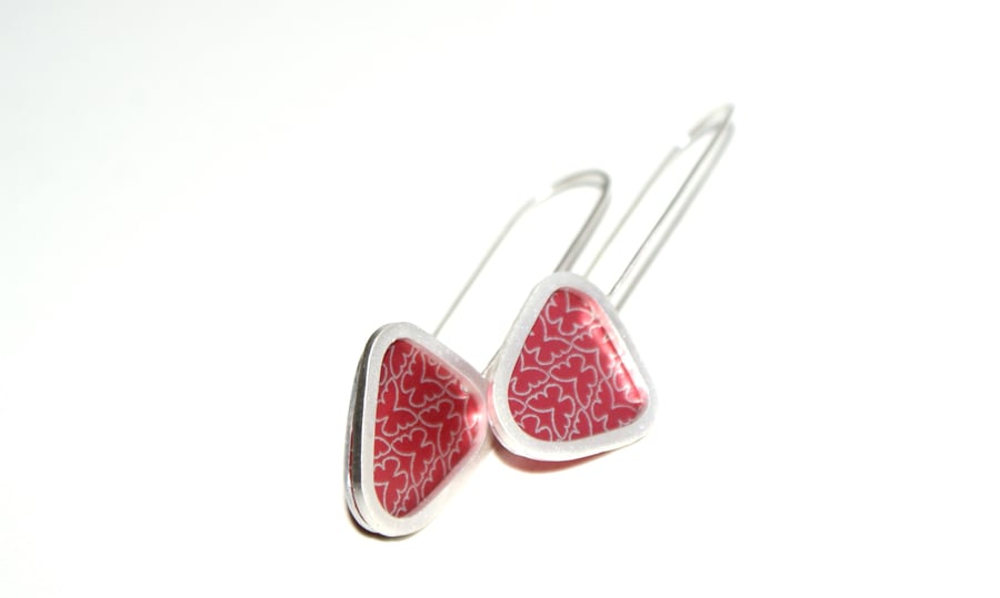 Red butterfly triangle earrings - sterling silver & aluminium