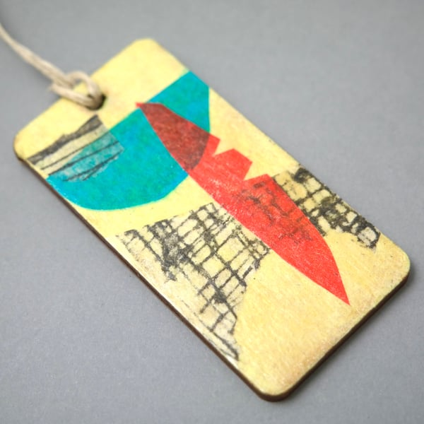 Abstract hand printed wooden hanging decoration 