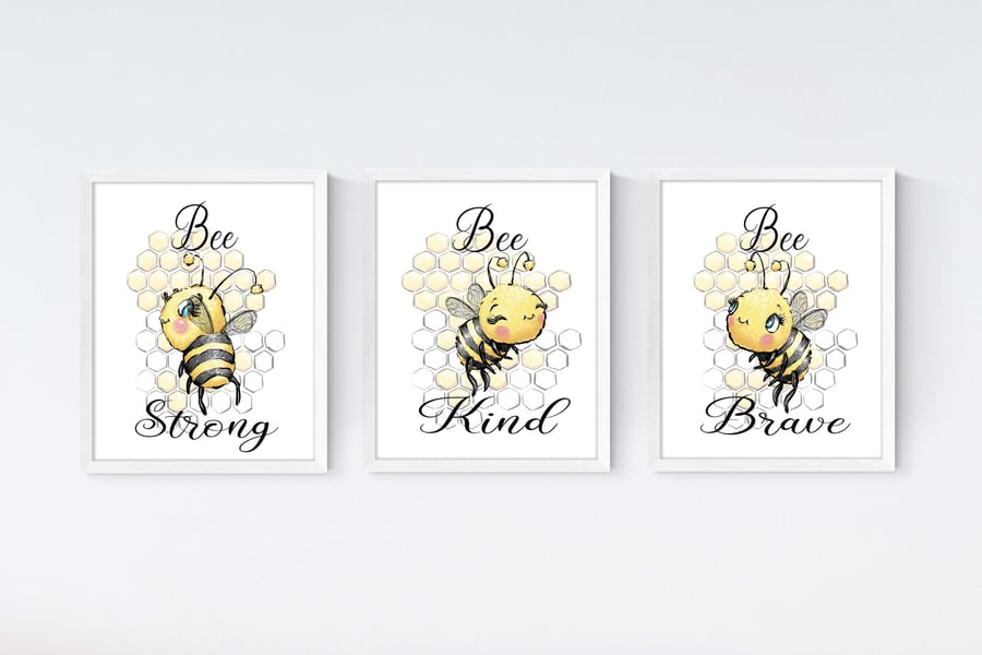 Bee print, honey bee set of 3 Wall Art print, wall hanging prints, home decor, 