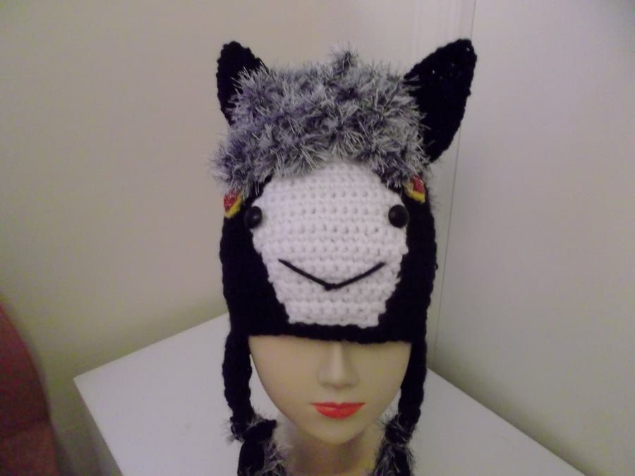 horse hat earflap styke 22ins head crochet 